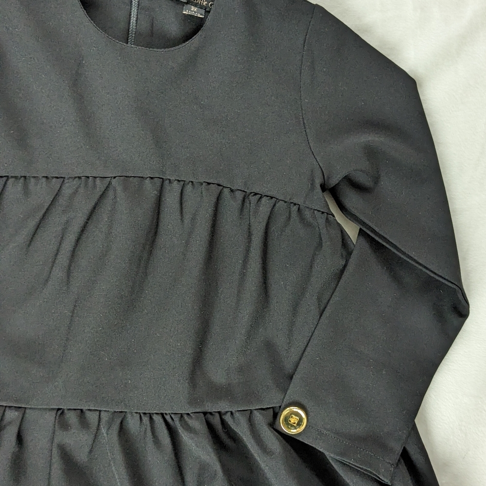 Little Cocoon Black Tier Dress with Gold Button Accent Girls' 3x - Picture 4 of 5